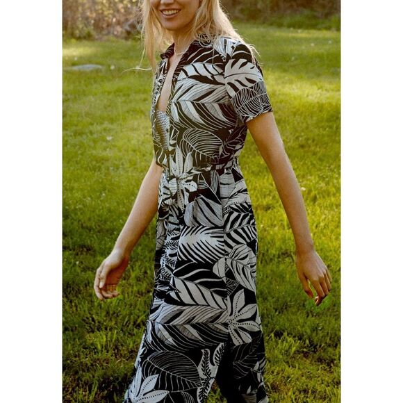 Farm Rio Black & White Button Up Adonidia Shirtdress Women's Medium Petite - Picture 1 of 11